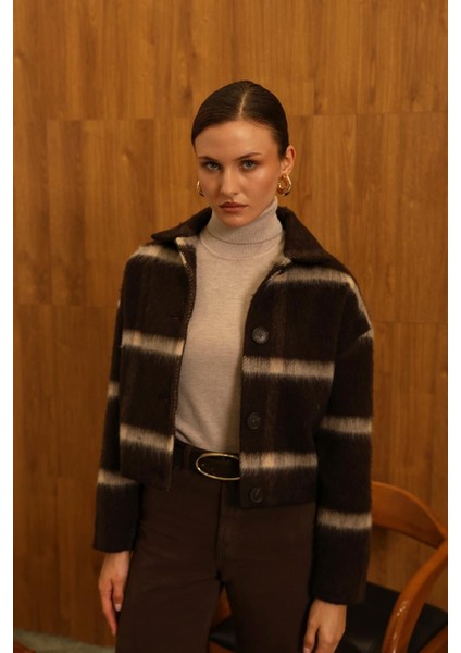 Kadın Çizgili Örme Triko Hırka Ceket Düğmeli Kışlık Kalın Badi Ceket fırsatları