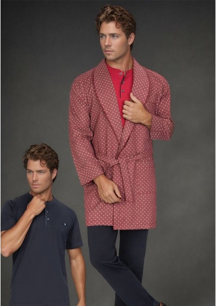 Erkek 5 Parça Kutulu Saten Robdöşambr - %100 Pamuk Yazlık & Kışlık Pijama Takımı Set L1.ANC.7770.01