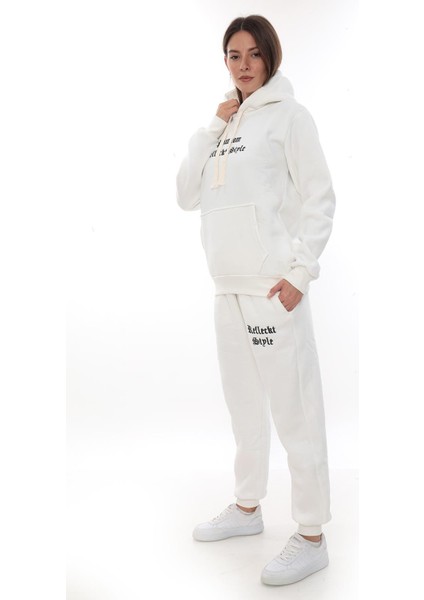 Kadın Kapüşonlu Kanguru Cep Şardonlu 3 Iplik Kışlık Içi Polarlı Günlük Eşofman Takım fiyatları