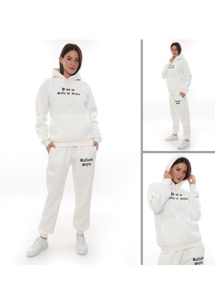 Kadın Kapüşonlu Kanguru Cep Şardonlu 3 Iplik Kışlık Içi Polarlı Günlük Eşofman Takım fırsatları