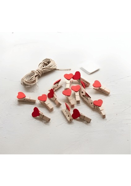 20 Adet Kırmızı Kalpli Minik Ahşap Mandal Fotoğraf Asma Mandalı Parti ve Süs Mandalı Not Kıskacı fiyatları