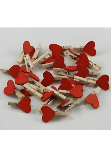 20 Adet Kırmızı Kalpli Minik Ahşap Mandal Fotoğraf Asma Mandalı Parti ve Süs Mandalı Not Kıskacı modelleri