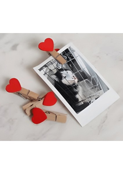 20 Adet Kırmızı Kalpli Minik Ahşap Mandal Fotoğraf Asma Mandalı Parti ve Süs Mandalı Not Kıskacı