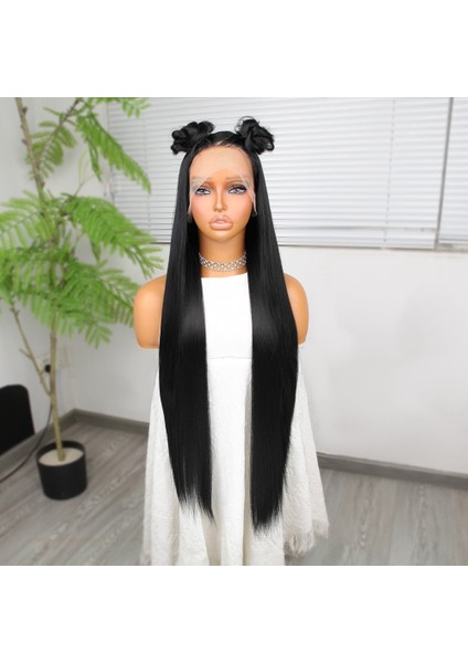 Ekstra Uzun Siyah Fiber Sentetik Düz Tül Peruk fiyatları