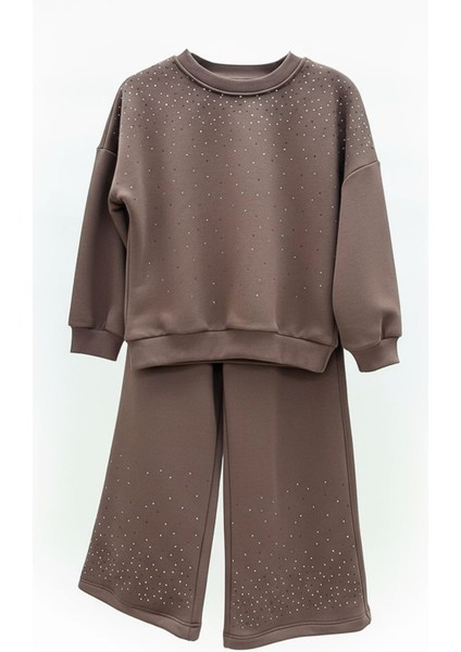 Kız Çocuk 3 Iplik Taş Detaylı Alt-Üst Takım 4-12 Yaş 12346