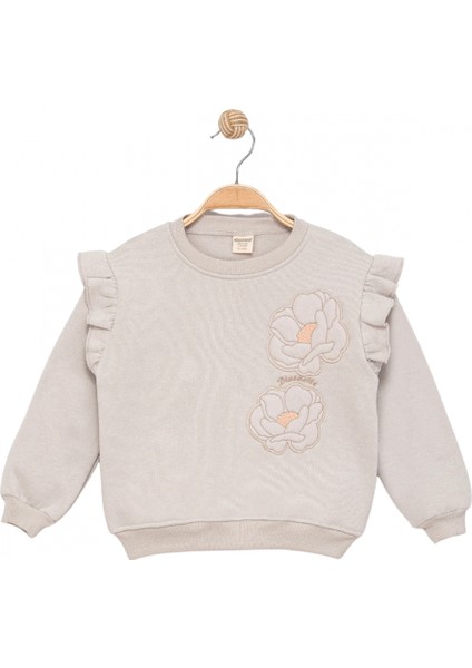 Kız Çocuk Sweatshirt Şardonlu Kumaş Gri Uzun Kollu Çiçek Desenli Çocuk Sweat fiyatları