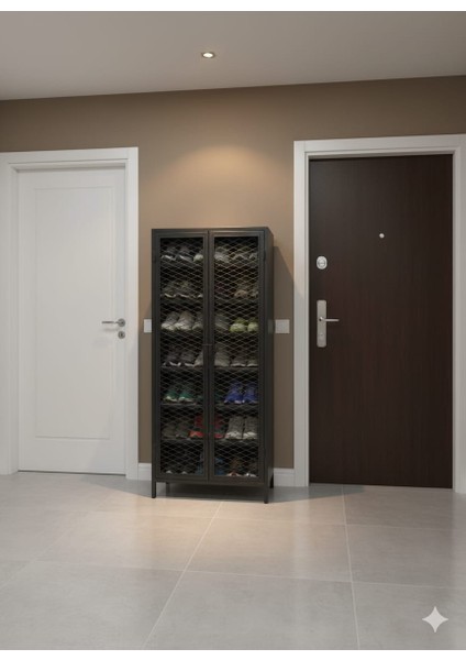 Tina 7 Katlı Metal Ayakkabı Dolabı Siyah