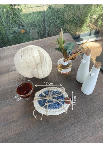 Tekstil 4 Adet Oval Kılfılı Bardak Altlığı- Leke Tutmaz- Beyaz-Mavi 13X17 cm indirimleri