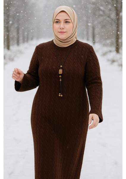 Bisiklet Yaka Geniş Kalıp Kalın Örme Uzun Triko Elbise