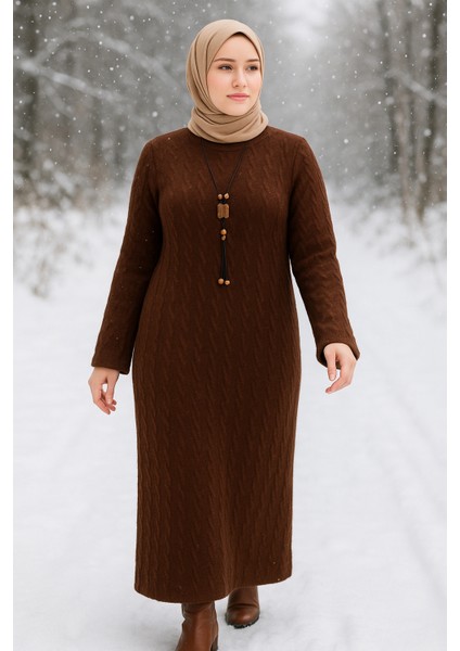 Bisiklet Yaka Geniş Kalıp Kalın Örme Uzun Triko Elbise fiyatları