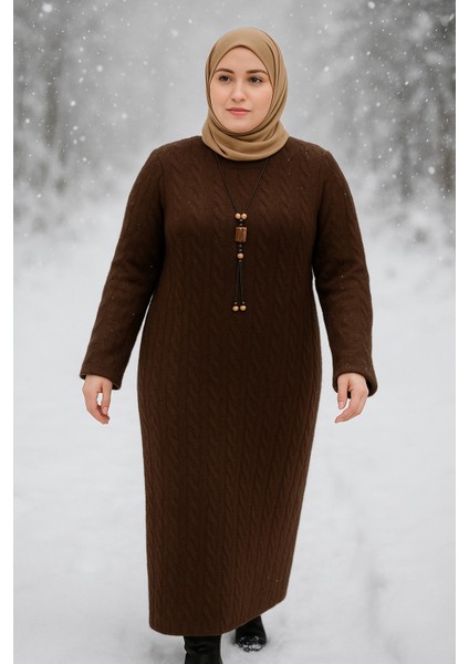 Bisiklet Yaka Geniş Kalıp Kalın Örme Uzun Triko Elbise indirimleri