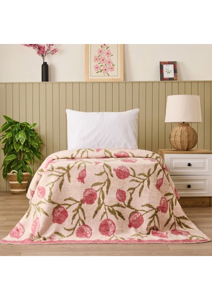 Soft Granate Pamuklu Tek Kişilik Battaniye - Ekru / Kırmızı - 150X200 cm