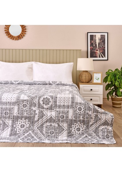 Soft Sidelya Çift Kişilik Yatak Örtüsü - Beyaz / Gri - 200X230 cm