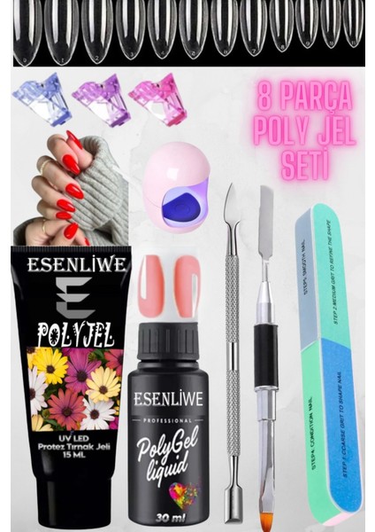 8 Parça Polygel Protez Tırnak Jeli Kalıcı Oje Akrilik Akril Jel Uygulama Seti Evde Kolay Yapım