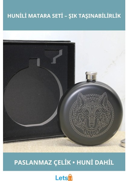 Kurt Motifli Paslanmaz Çelik Huni Matara