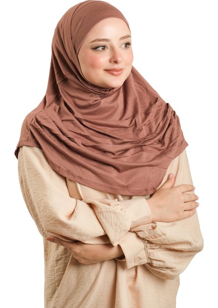 Koyu Vizon Pratik Hazır Geçmeli Tesettür Eşarp Viskon Boneli Büyük Boy 1290BV_38 fiyatları