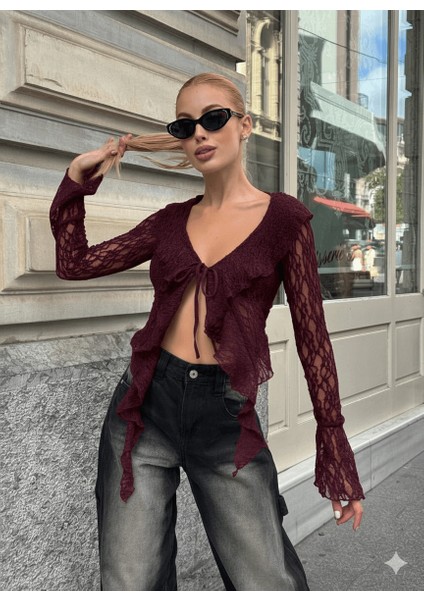 Siyah Dantel Bağlama Detaylı Bluz modelleri