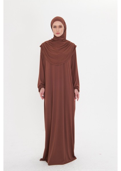 Kahve Tek Parça Namaz Elbisesi Viskon Düz 2503_14