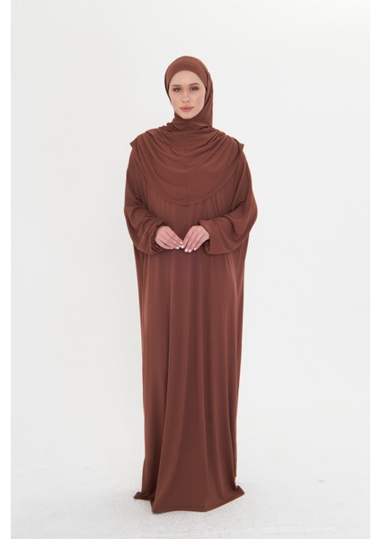 Kahve Tek Parça Namaz Elbisesi Viskon Düz 2503_14 fiyatları