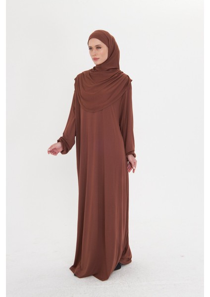 Kahve Tek Parça Namaz Elbisesi Viskon Düz 2503_14 modelleri