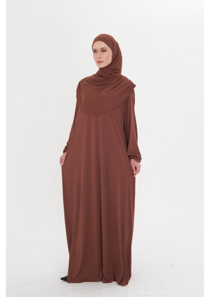 Kahve Tek Parça Namaz Elbisesi Viskon Düz 2503_14