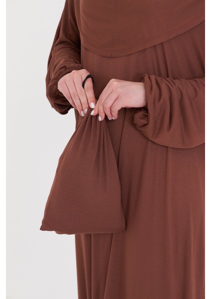 Kahve Tek Parça Namaz Elbisesi Viskon Düz 2503_14