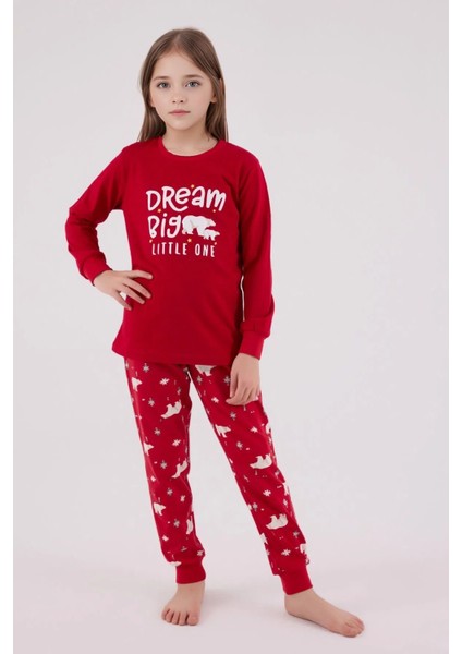 %100 Pamuklu Anne & Kız Çocuk Baskılı Kırmızı Ikili Pijama Takımı L1.RP.371.7.002 fırsatları