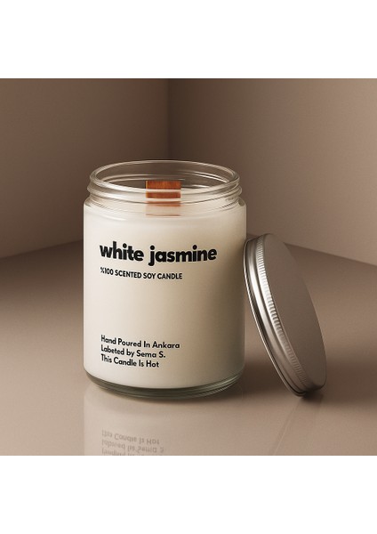 : White Jasmin : Cam Kavanozda Kokulu %100 Soya Mum (Yasemin, Beyaz Çay, Pudra, Ylang Ylang)