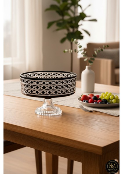 El Yapımı Kristal Bodrum Desen 28 cm Dekoratif Sunumluk Sofra Sunum Kasesi
