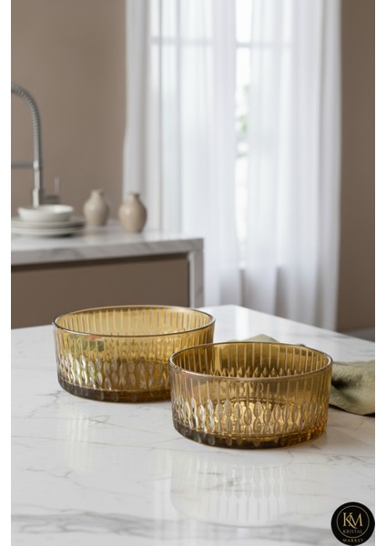 El Yapımı Kristal Desenli Damla Lüks Dekoratif Sunumluk Kase Set 2'li