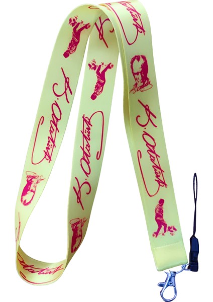 Sarı Kırmızı Atatürk Imzalı Boyun Askı Ipi ve Telefon Askısı + Kartlık