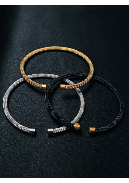 Erkek Örgü Kelepçe Çelik Bileklik - Gümüş Renk fiyatları