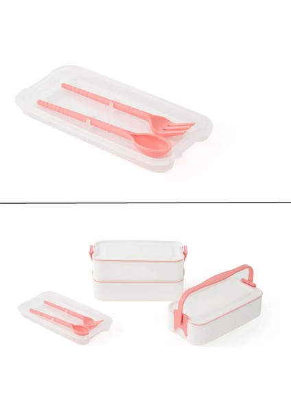3 Katlı Kulplu Beslenme Kabı Diyet Sefer Tası Saklama Kabı Çatal Kaşıklı fiyatları