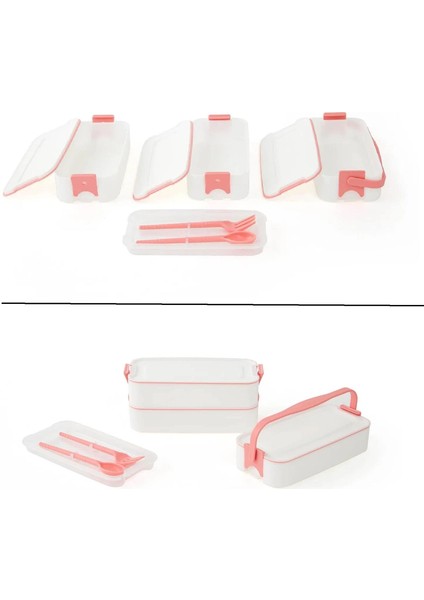 3 Katlı Kulplu Beslenme Kabı Diyet Sefer Tası Saklama Kabı Çatal Kaşıklı modelleri