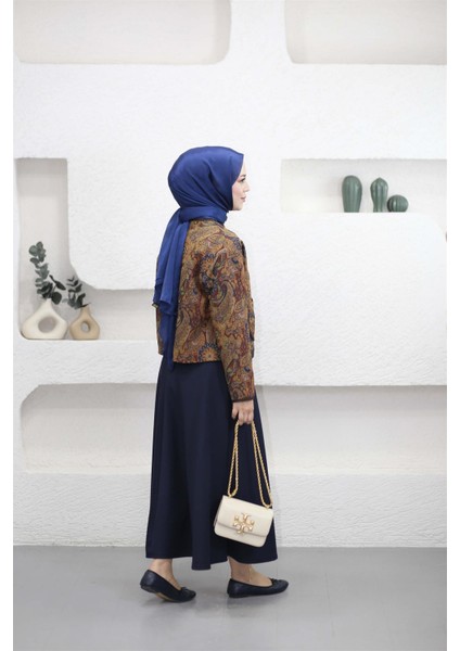 4015 Etnik Desenli Biye Detaylı Bağcıklı Ceket