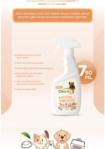 Bitkisel Temizleyici - Pet Cleaner 750ML | Evcil Hayvan Alanlarında Doğal Temizlik fırsatları