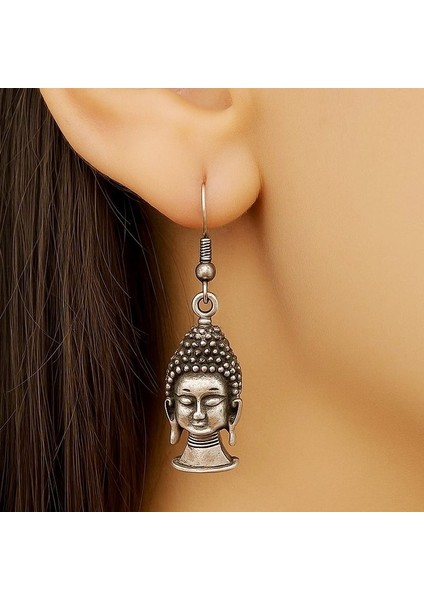 Zen Ruhlu Buda Şekilli Kadın Küpe Çift Adet Gümüş Kaplama El Yapımı Küpe