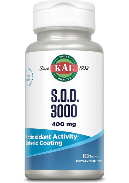 S.o.d. 3000 Sod Complex 400 Mg, Superoxide Dismutase Süperoksit Dismutaz Antioxidant Activity