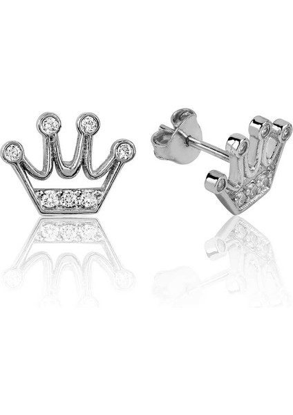 925 Ayar Gümüş Kraliçe Tacı Çivili Küpe EA1160109 (800800)