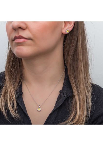 ​925 Ayar Gümüş Sarı Baget Taşlı Kadın Set T8603 (800800)