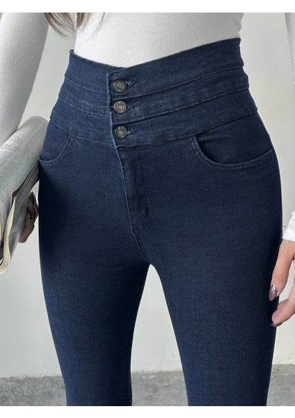 Kadın 3 Kemerli Yüksek Bel Kot Dar Paça Pantolon modelleri