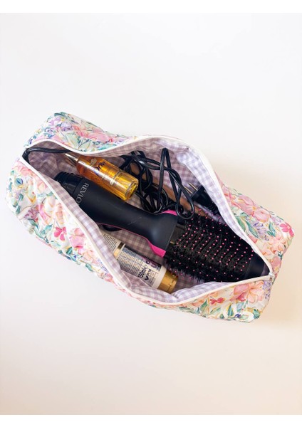Lila Çiçekli Saç Maşa Düzleştirici Çantası Airwrap Airstrait Için Uyumlu Büyük Seyahat Çantası modelleri