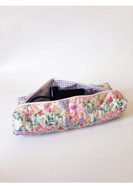 Lila Çiçekli Saç Maşa Düzleştirici Çantası Airwrap Airstrait Için Uyumlu Büyük Seyahat Çantası