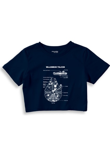 Millennium Falcon Crop Tişört - Lacivert