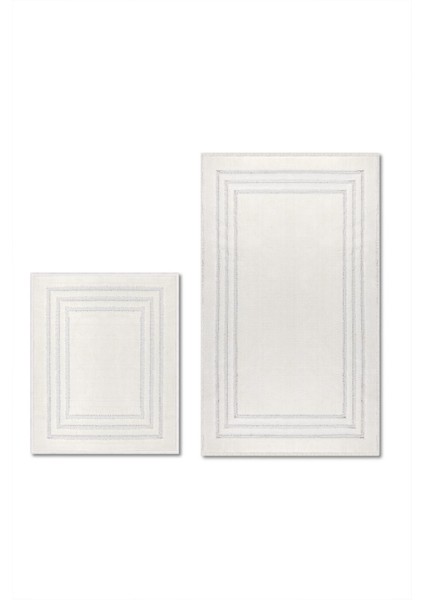 Lxc Çerçeveli Doğal Pamuku 2'li Banyo Paspas & Halı Seti 60X100+50X60 Beyaz