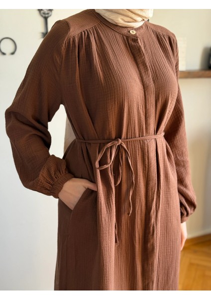 Tam Boy Düğmeli Müslin Ferace 5102