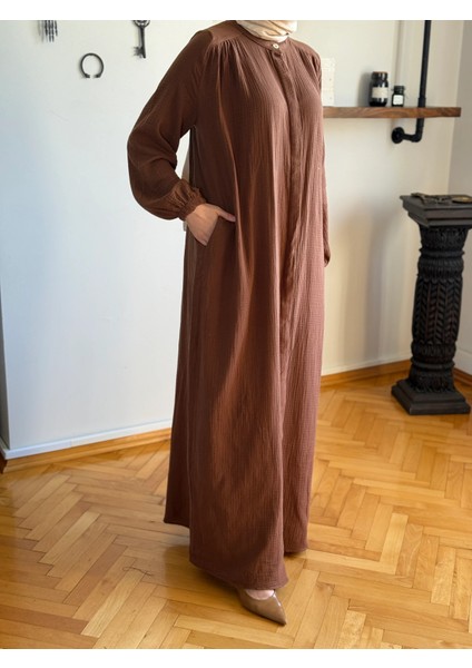 Tam Boy Düğmeli Müslin Ferace 5102 indirimleri