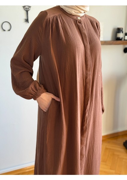 Tam Boy Düğmeli Müslin Ferace 5102