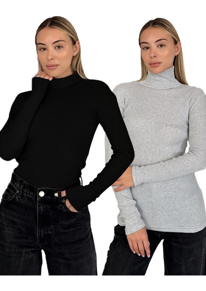 Unisex Pamuklu Balıkçı Yaka Boğazlı Kazak 2'li Set