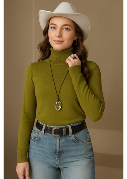 Esnek Baıkçı Yaka Kazak Yeşil fiyatları